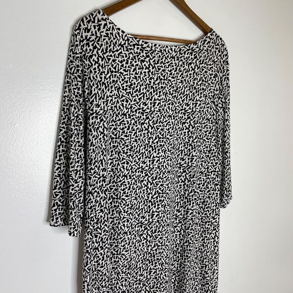 J Jill L Wearever Black & White Line Print Midi Dress Casual Modern Comfort - Picture 9 of 12